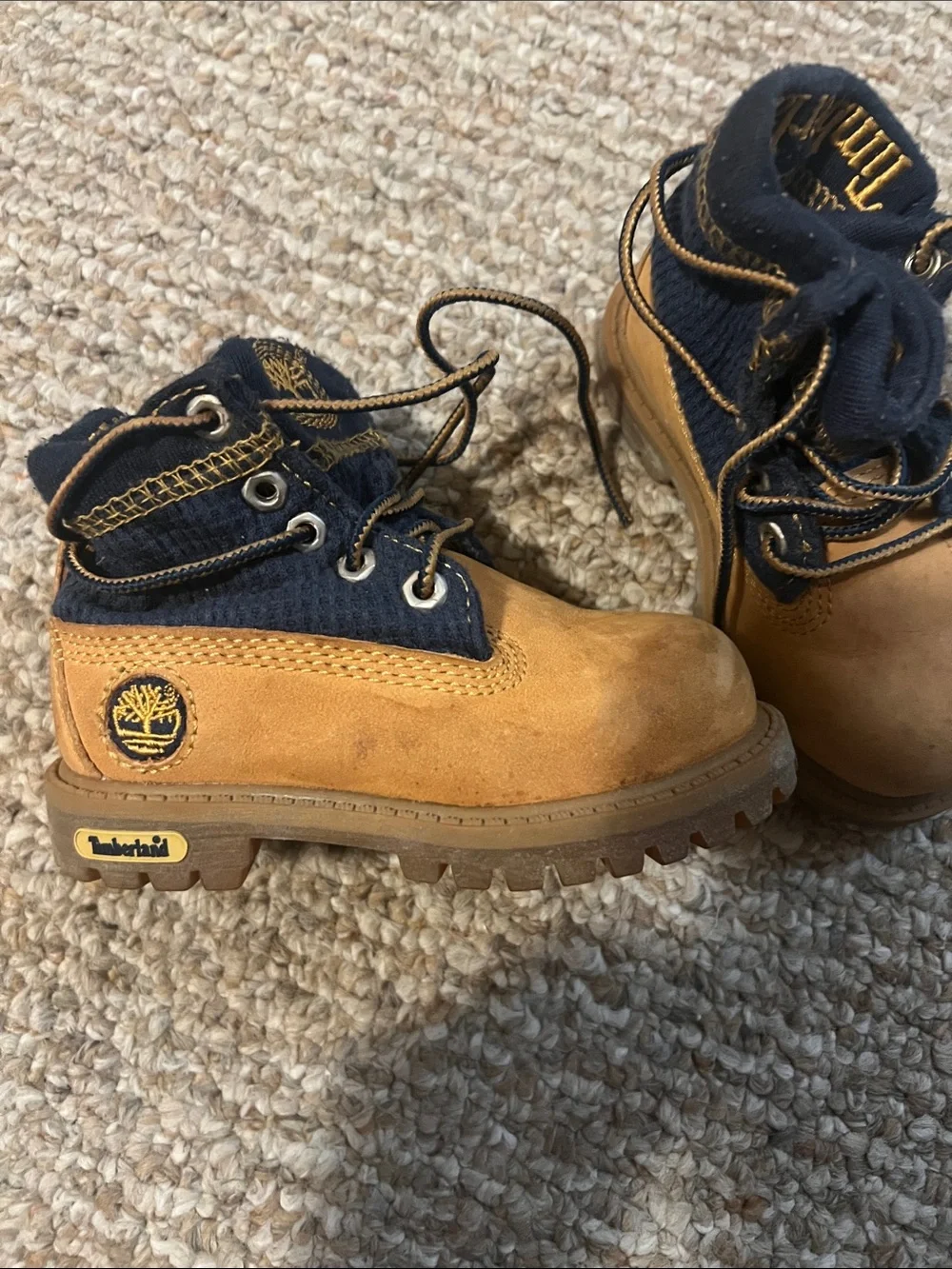 Timberland Kids Wheat and Navy Padded Collar Boots